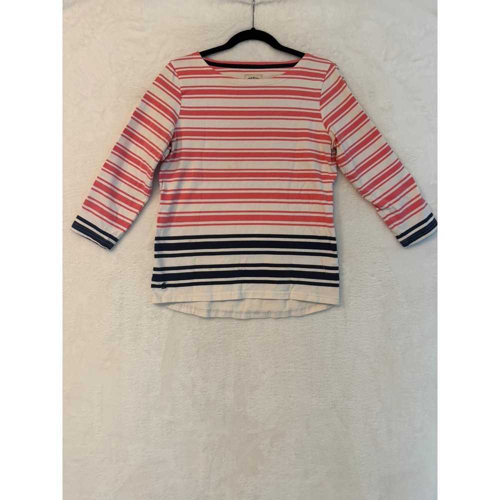 Joules Harbour Striped Top Pink Navy Blue 3/4 Sleeve Cotton Shirt‎ US 8 UK 12